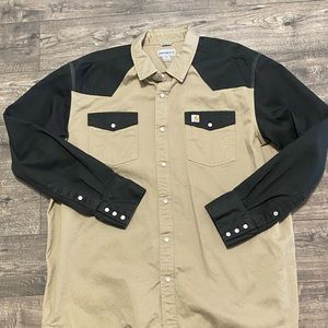 Carhartt Men’s 2 Tone Western Long Sleeve Shirt 2XL Khaki Black